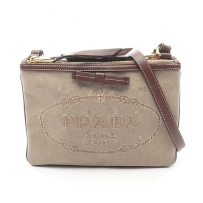 プラダ PRADA LOGO JACQUARD ロゴジャガード ショルダーバッグ バッグ キャンバス レザー レディース ベージュ系 / ブラウン系 1BH050 【中古】