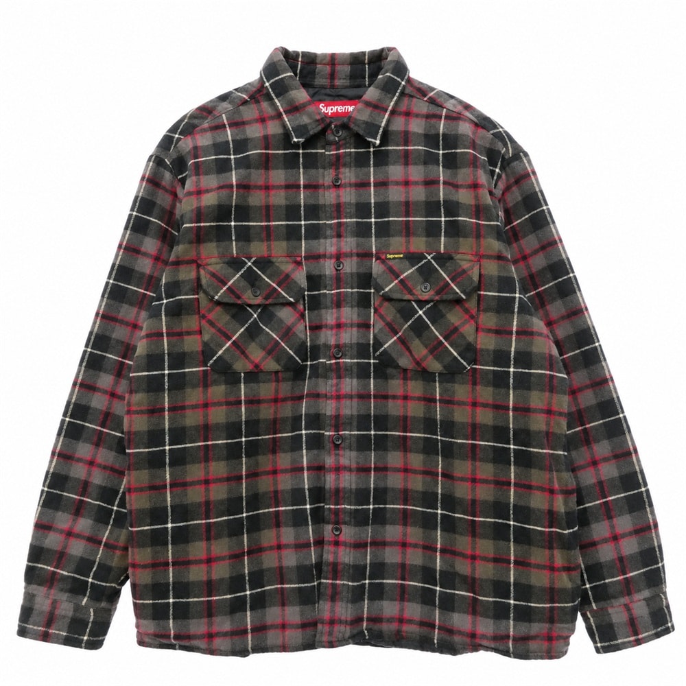 Supreme シュプリーム 24AW Quilted Plaid Shirt キルテッド プレイド コットン チェック 長袖シャツ グレー系 L【中古】