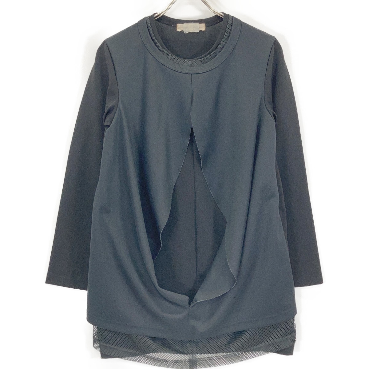 コムデギャルソン 22年 GJ-T015 ブラック カッティングレイヤードメッシュポリカットソー S
