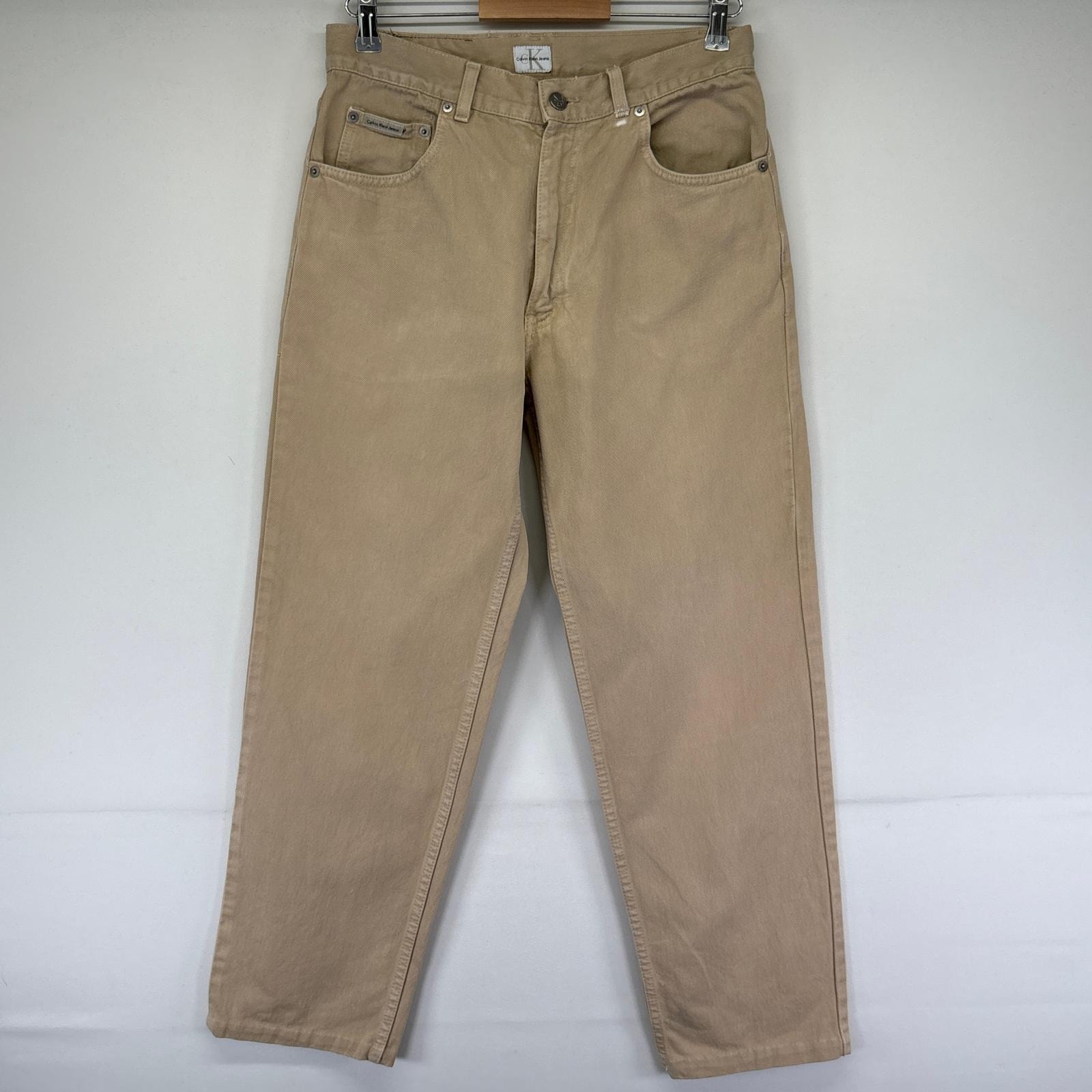 古着 カルバンクライン Calvin Klein デニムパンツ ジーンズ ジーパン 5ポケット 長ズボン チノパン w31 L32  ベージュ系 メンズ