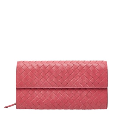 ボッテガヴェネタ イントレチャート 長財布 ピンク レザー レディース BOTTEGAVENETA 【中古】
