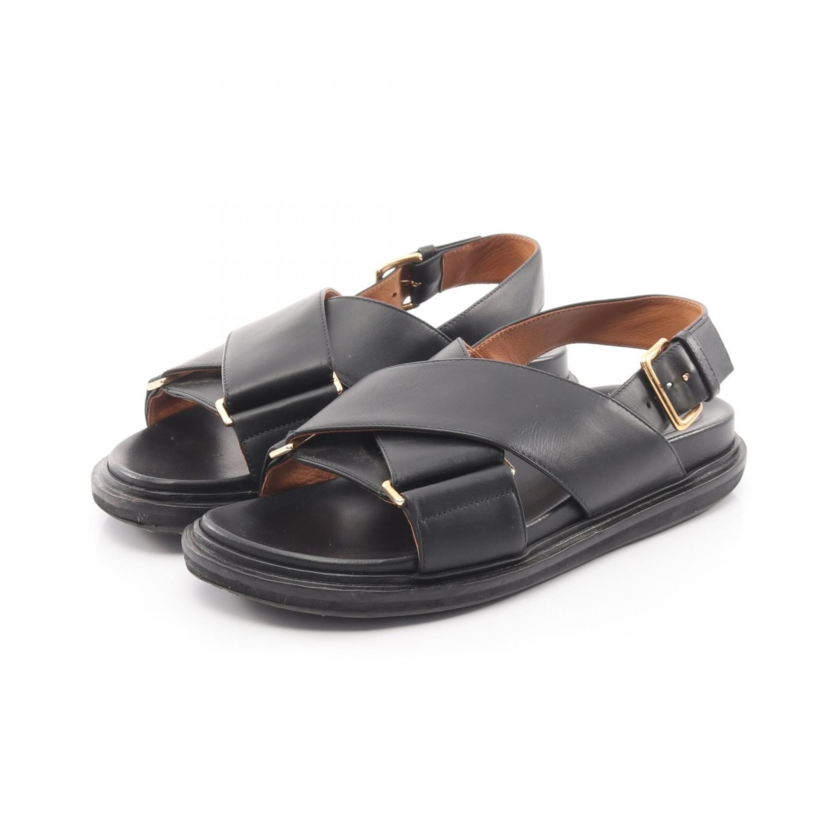 マルニ MARNI Fussbett クロスベルト サンダル 靴 レザー レディース ブラック系 【中古】