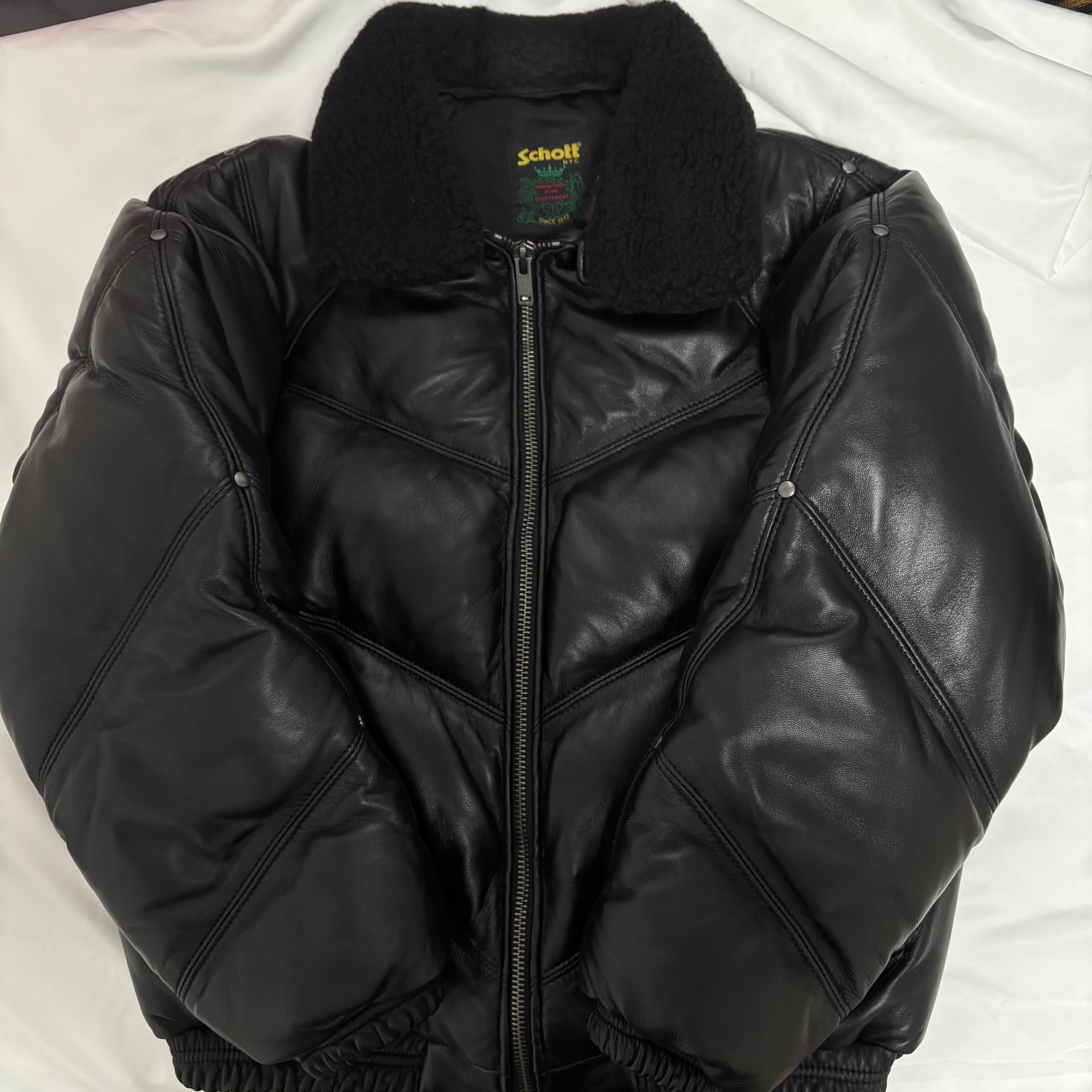 Supreme x Schott Chevron Leather Down Puffer Jacket "Black"