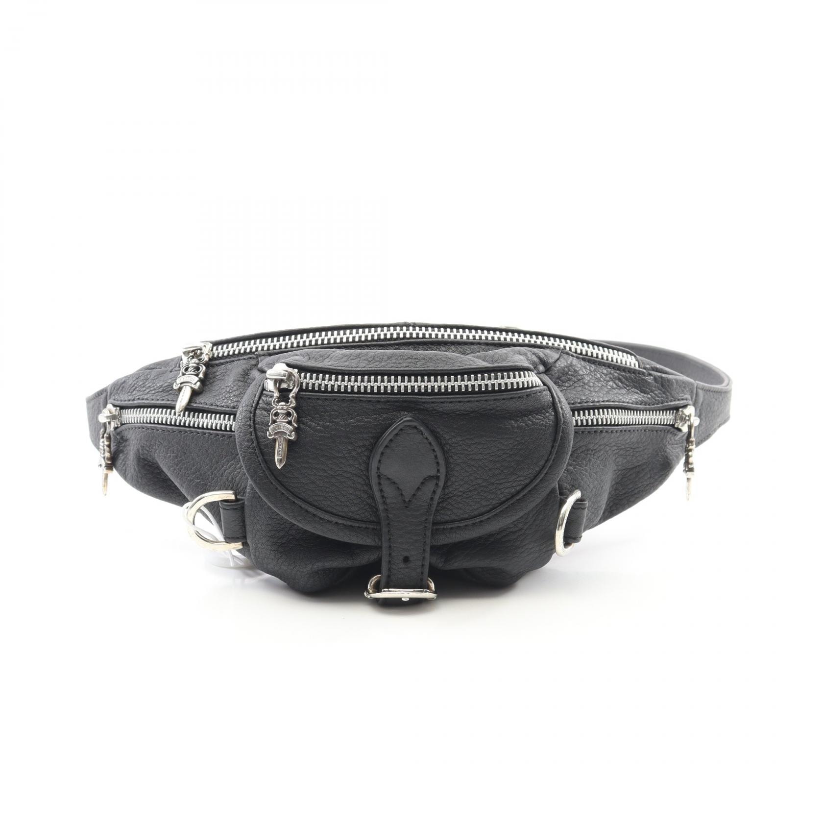 Chrome Hearts SNAT PACK Mini Dagger Zip Gunslinger Belt Leather Body Bag "Black/Silver"