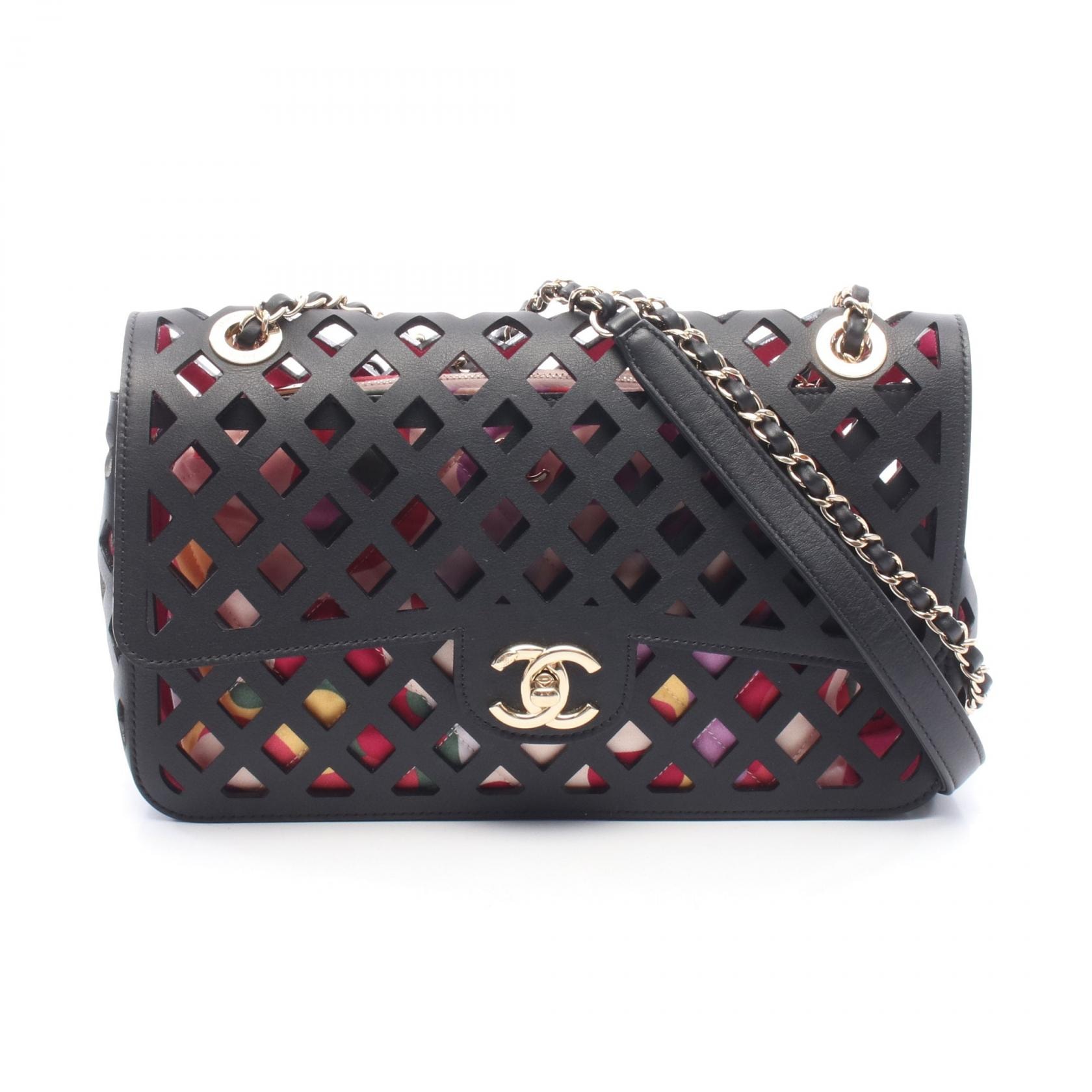 シャネル CHANEL パンチング ショルダーバッグ バッグ ラムスキン(羊革) レディース ブラック系 AS2376 【中古】