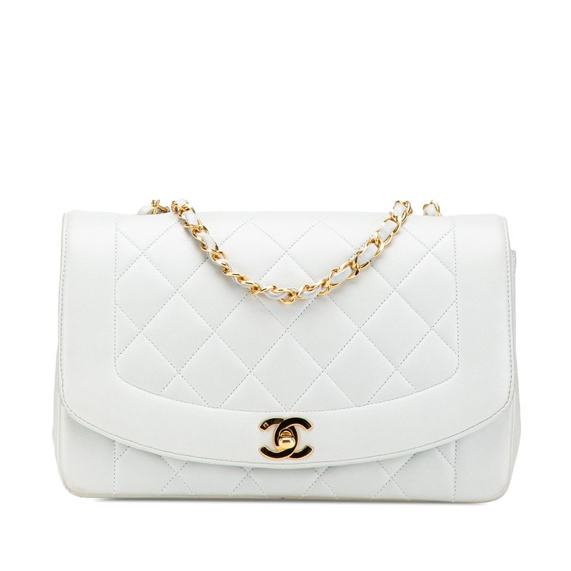 シャネル ダイアナ ココマーク 斜め掛け チェーン ショルダーバッグ ライトブルー ラムスキン レディース CHANEL 【中古】