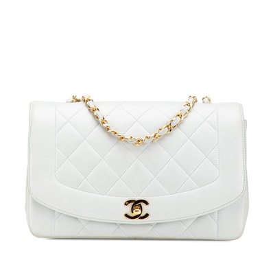 シャネル ダイアナ ココマーク 斜め掛け チェーン ショルダーバッグ ライトブルー ラムスキン レディース CHANEL 【中古】