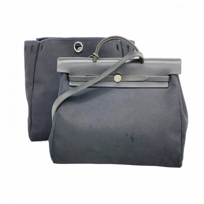 【6ee5129】エルメス ハンドバッグ エールバックMM トワルオフィシエ ブラック シルバー金具 □C刻印 2wayバッグ【中古】レディース