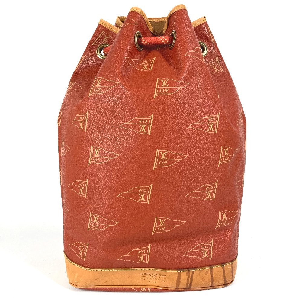 ルイヴィトン LOUIS VUITTON サントロペ M80026 ルイヴィトンカップ 95 LVCUP カバン 肩掛け 巾着バッグ ショルダーバッグ レザー/キャンバス アボガニー オレンジ