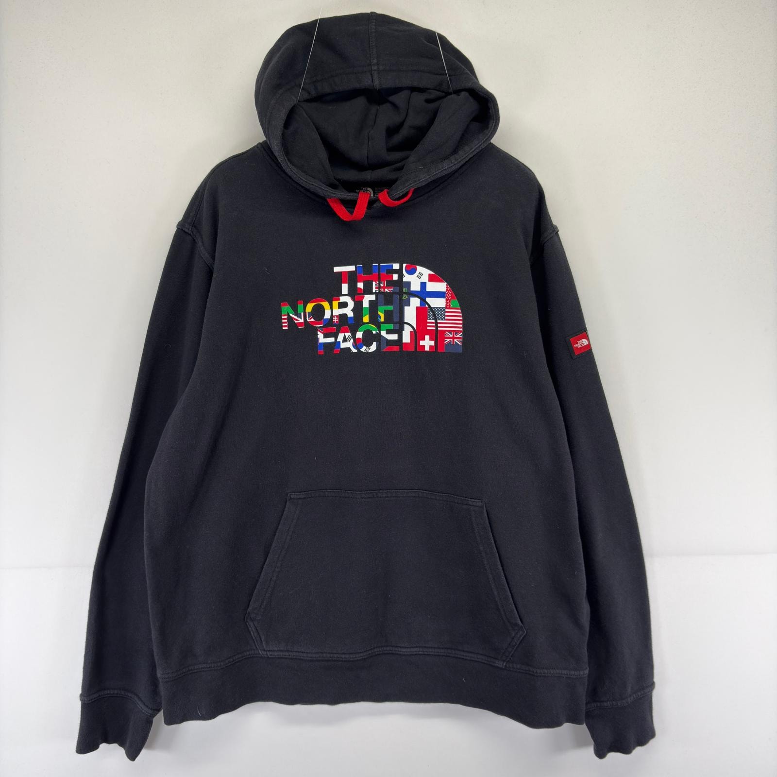 古着 ザ・ノースフェイス THE NORTH FACE スウェット パーカー プリント プルオーバー ロゴ 海外限定 L  ブラック メンズ