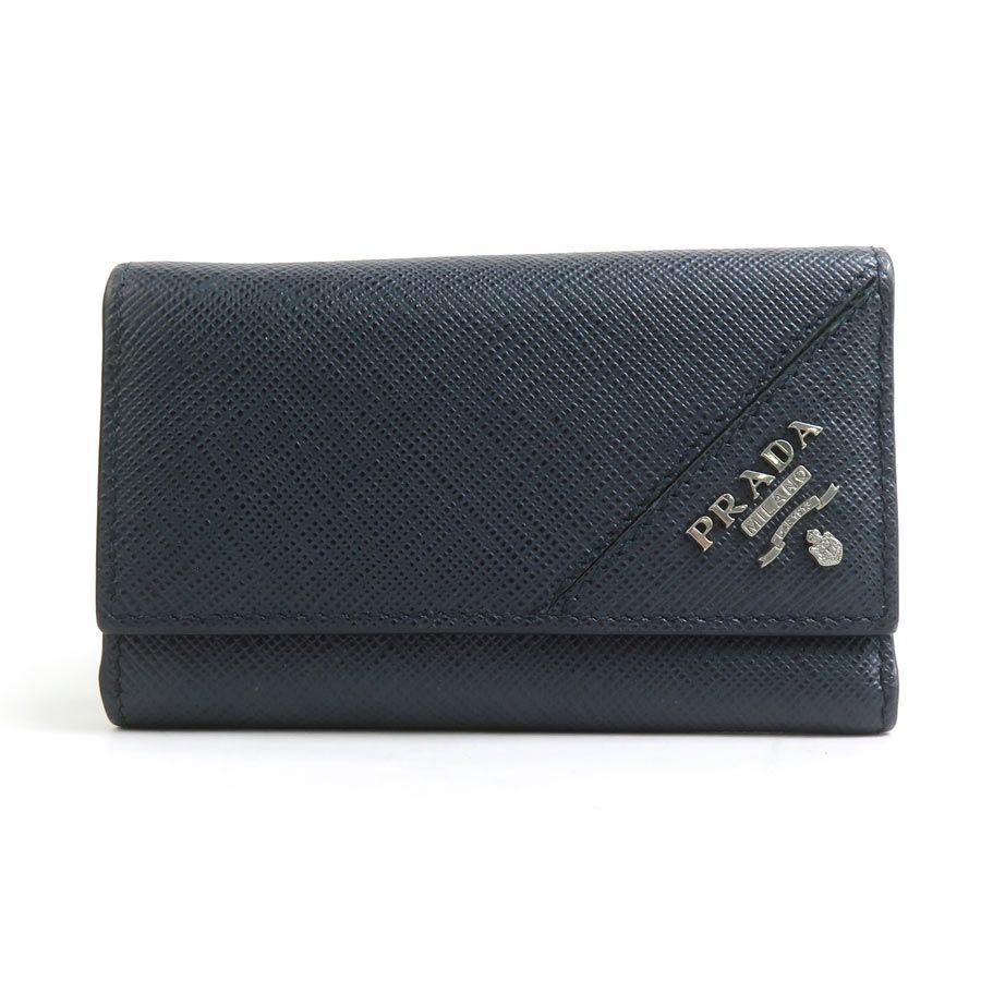 プラダ PRADA キーケース レザー/メタル ネイビー/ガンメタル メンズ【中古】 e60816a