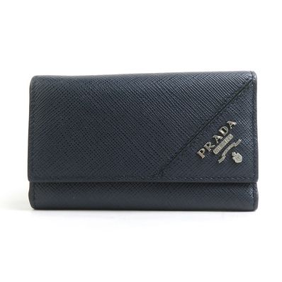 プラダ PRADA キーケース レザー/メタル ネイビー/ガンメタル メンズ【中古】 e60816a
