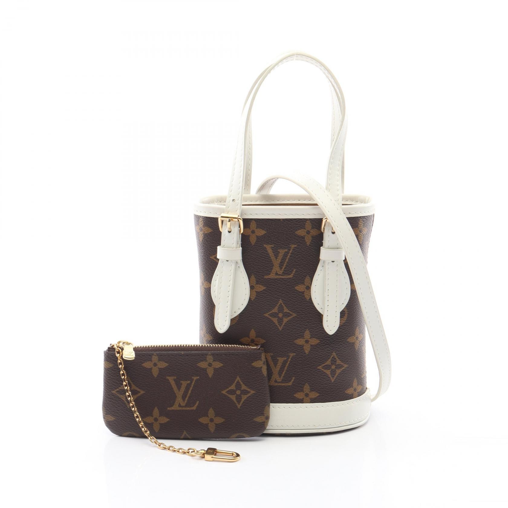ルイ・ヴィトン LOUIS VUITTON ナノ バケット 2WAY ハンドバッグ バッグ PVCコーティングキャンバス レザー モノグラム レディース ブラウン系 / ホワイト系 M81489 【中古】