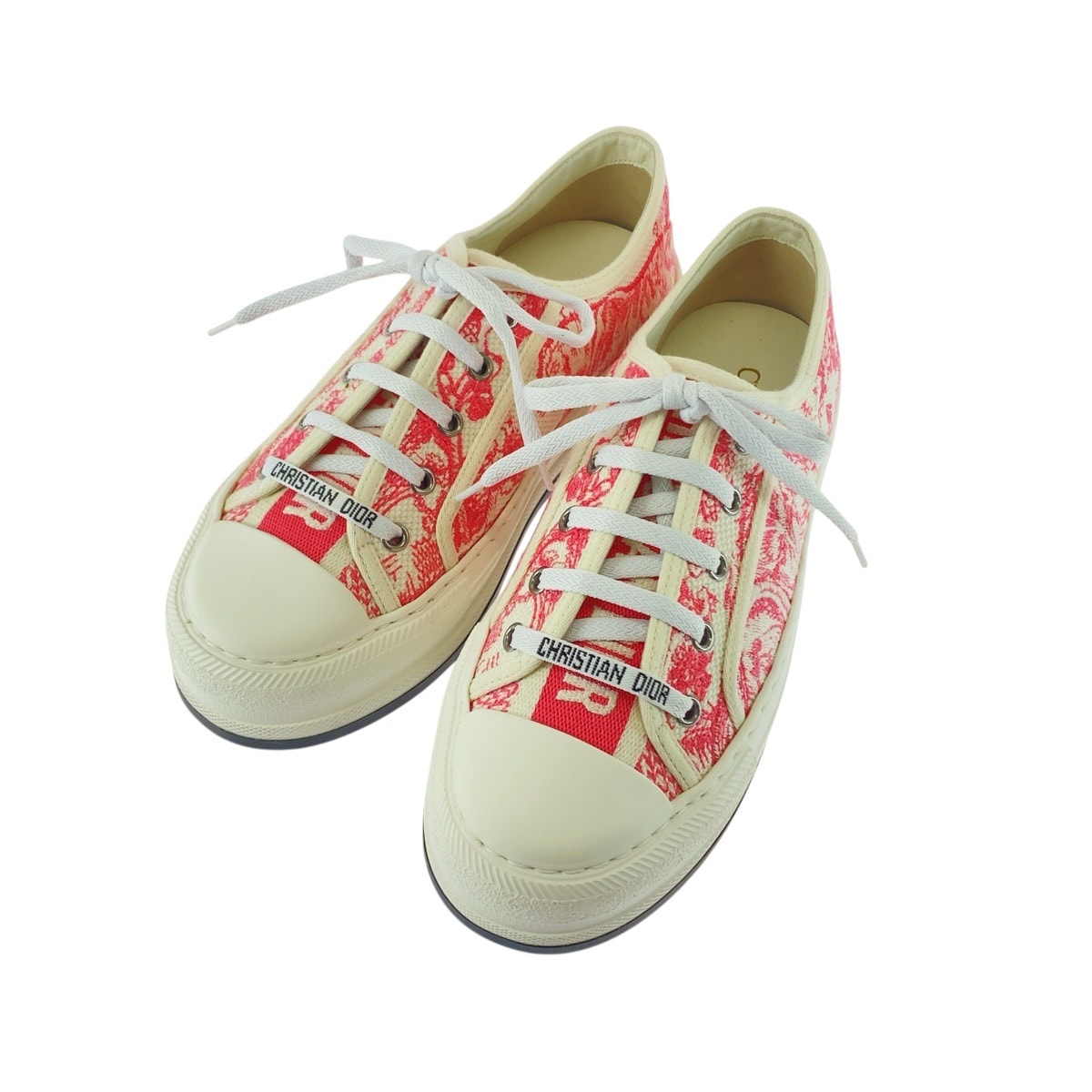 超美品 Dior ディオール WALK'N'DIOR トワル ドゥ ジュイ ピンク ホワイト キャンバス ラバー/ スニーカー ローカット レースアップ 506846 【中古】