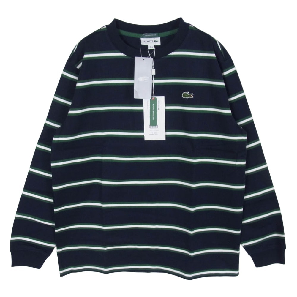 LACOSTE ラコステ BEAMS ビームス TH733LJ-99 × BEAMS ビームス 別注 ロゴ ボーダー クルーネック 長袖 Tシャツ カットソー 166-MARINE 2【新古品】【未使用】【中古】