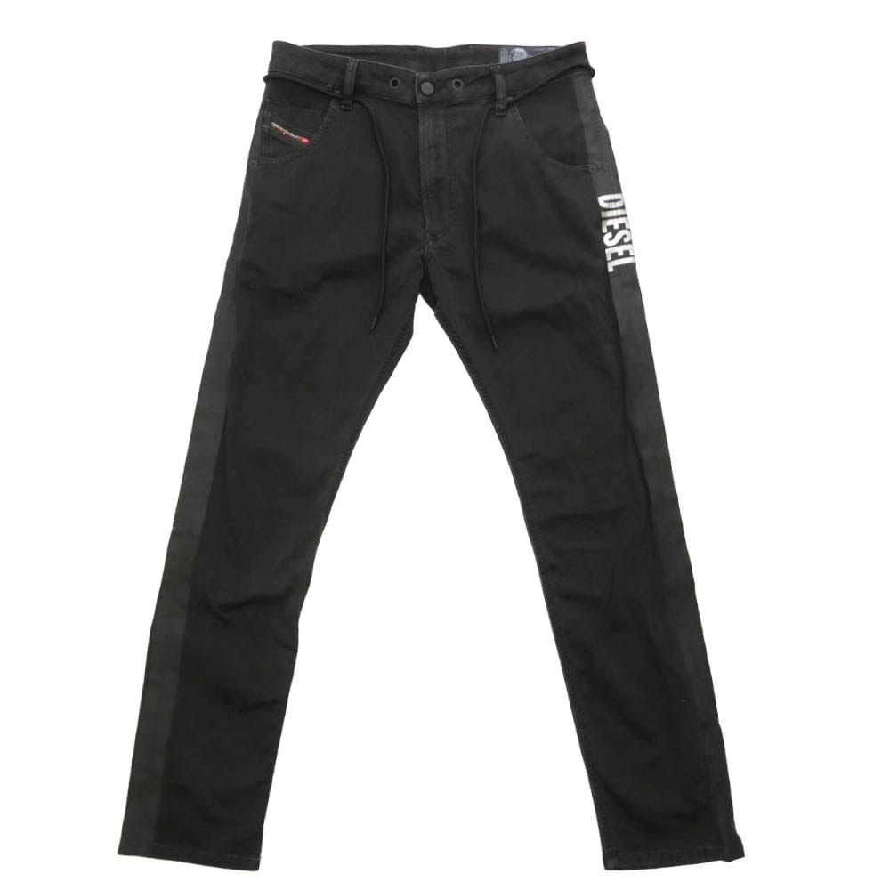 DIESEL ディーゼル KROOLEY-X-SP1-NE サイドライン ストレッチ スキニー ジョグジーンズ デニム パンツ ブラック系 30【中古】