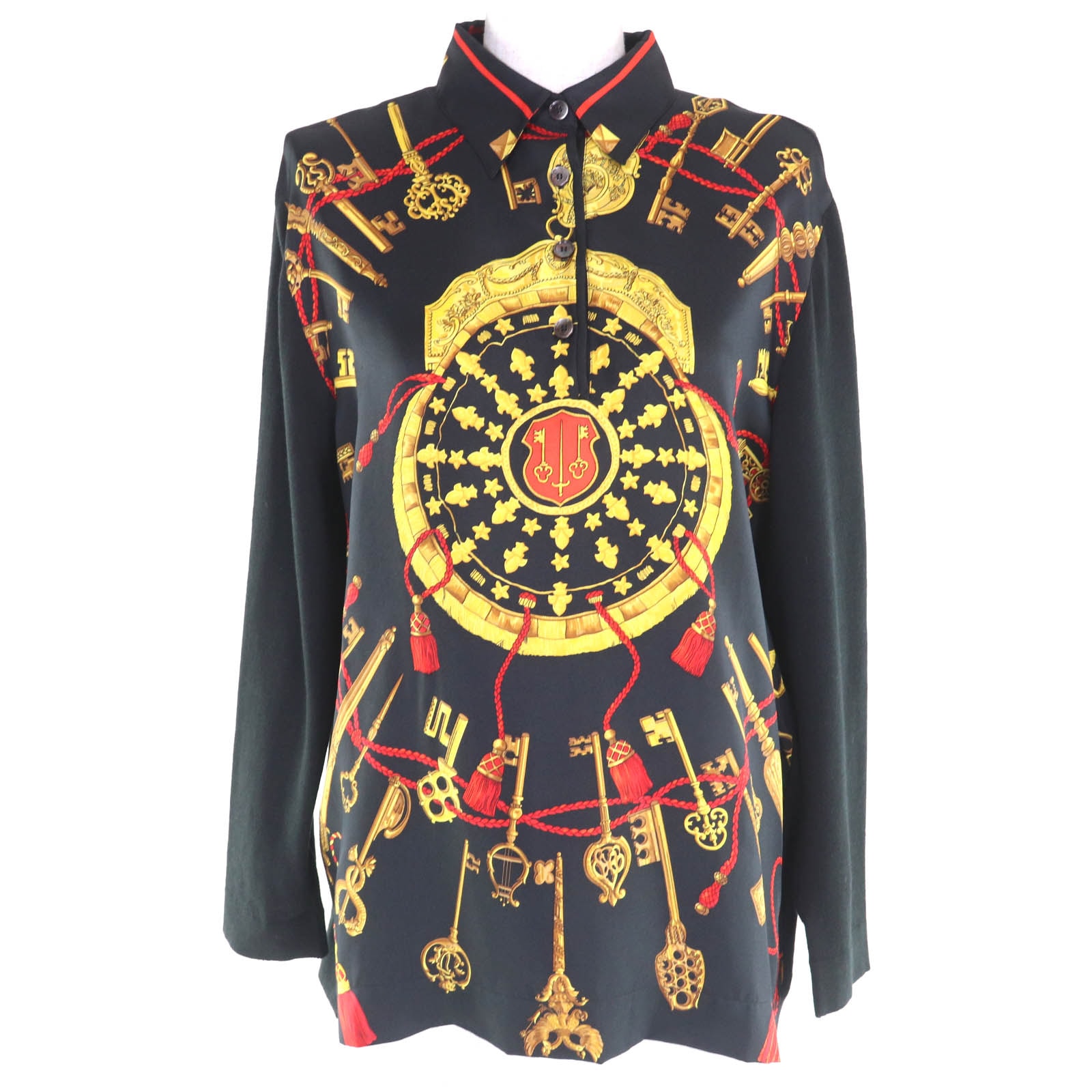 極美品 エルメス 長袖ポロシャツ ブラック レディース S