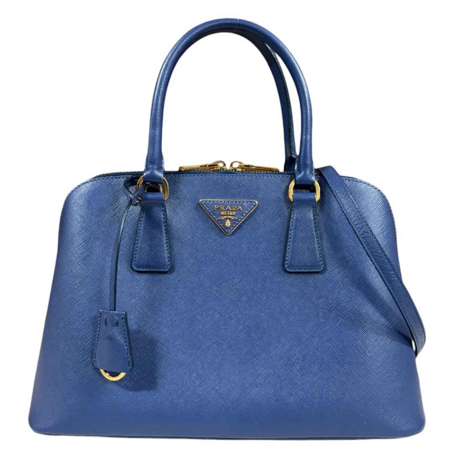 プラダ プロムナード サフィアーノ ショルダーバッグ レザー BL0837 ネイビー レディース PRADA  中古