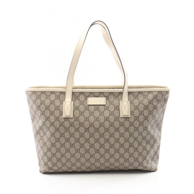 グッチ GUCCI GGスプリーム トートバッグ バッグ PVCコーティングキャンバス レザー レディース ベージュ系 / ホワイト系 211137 【中古】