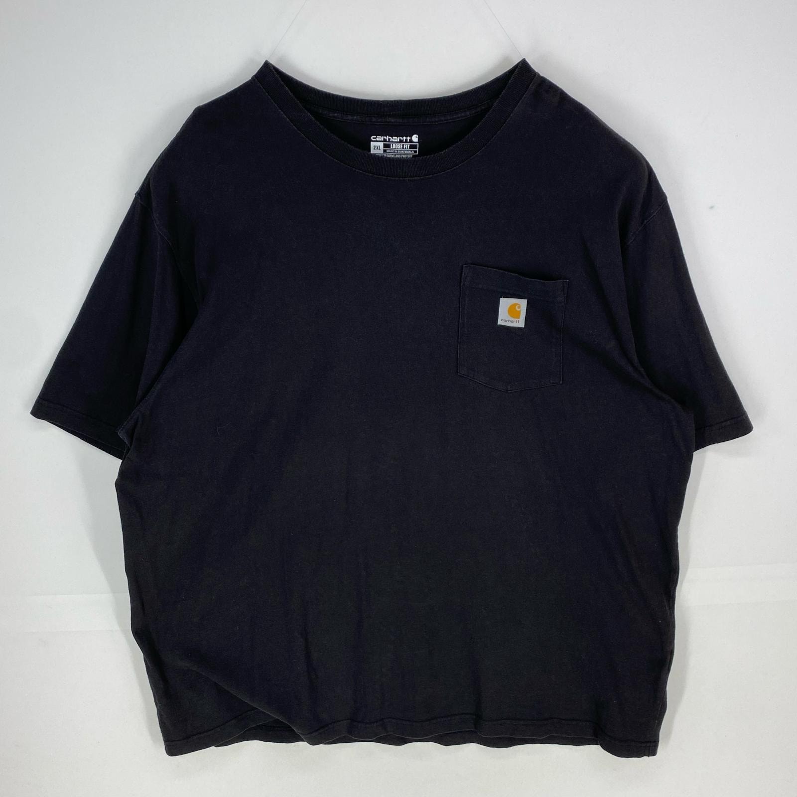 古着 カーハート Carhartt 半袖Tシャツ ワンポイント 胸ポケット ショートスリーブ ロゴ 2XL  ブラック系 メンズ
