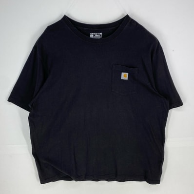 古着 カーハート Carhartt 半袖Tシャツ ワンポイント 胸ポケット ショートスリーブ ロゴ 2XL ブラック系 メンズ