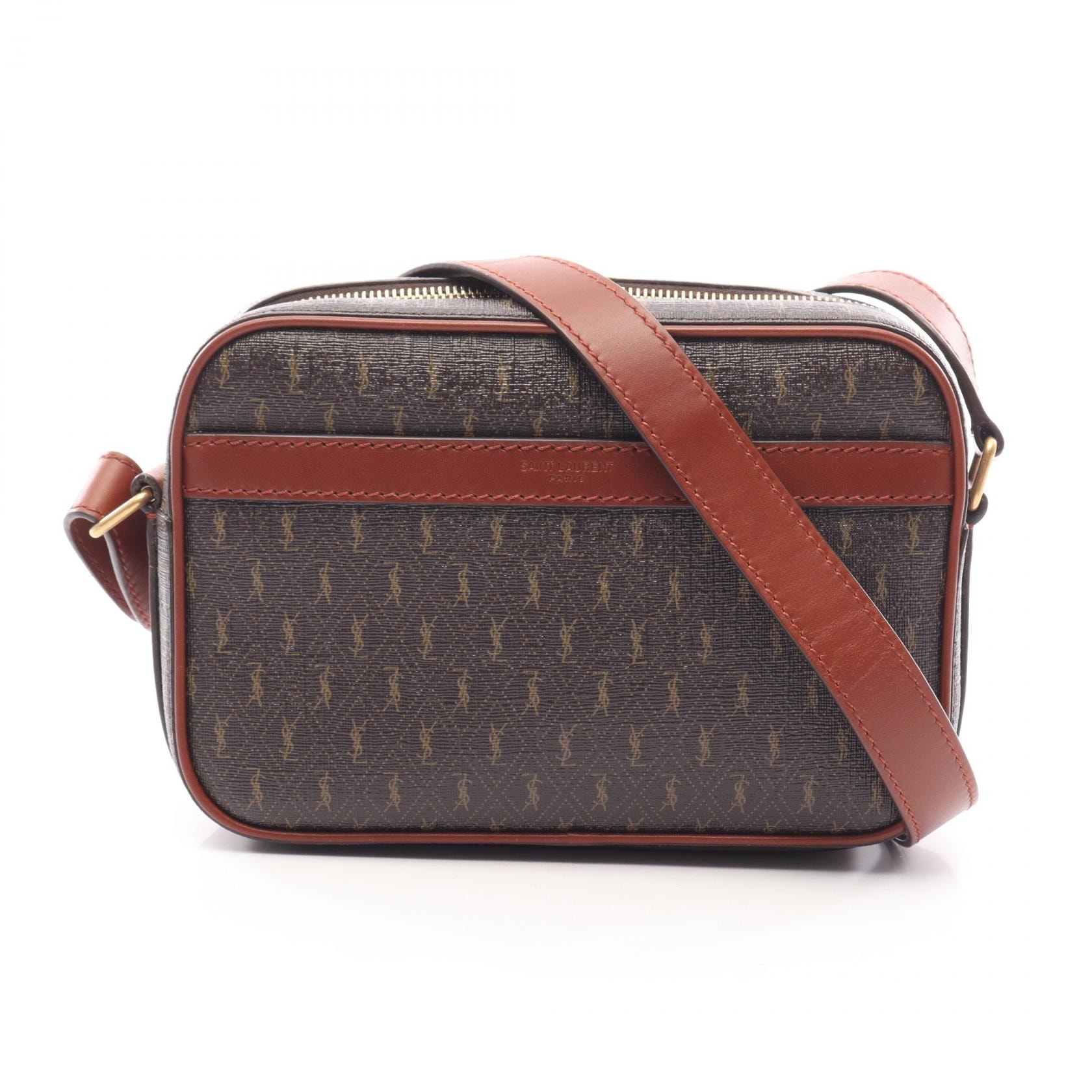 サンローランパリ SAINT LAURENT PARIS モノグラム カメラバッグ ショルダーバッグ バッグ PVCコーティングキャンバス レザー レディース ブラウン系 669957 【中古】