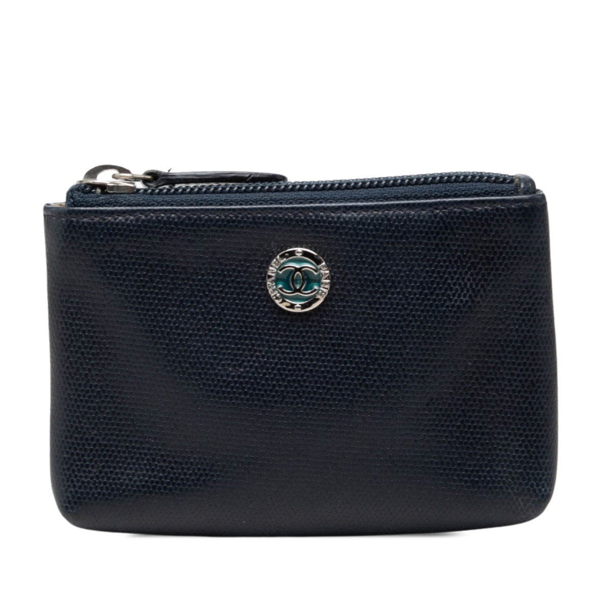 シャネル ココマーク コインケース 小銭入れ ネイビー シルバー レザー レディース CHANEL 中古