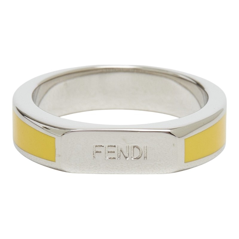 フェンディ ロゴ リング 指輪 #M シルバー イエロー メタル メンズ FENDI 【中古】