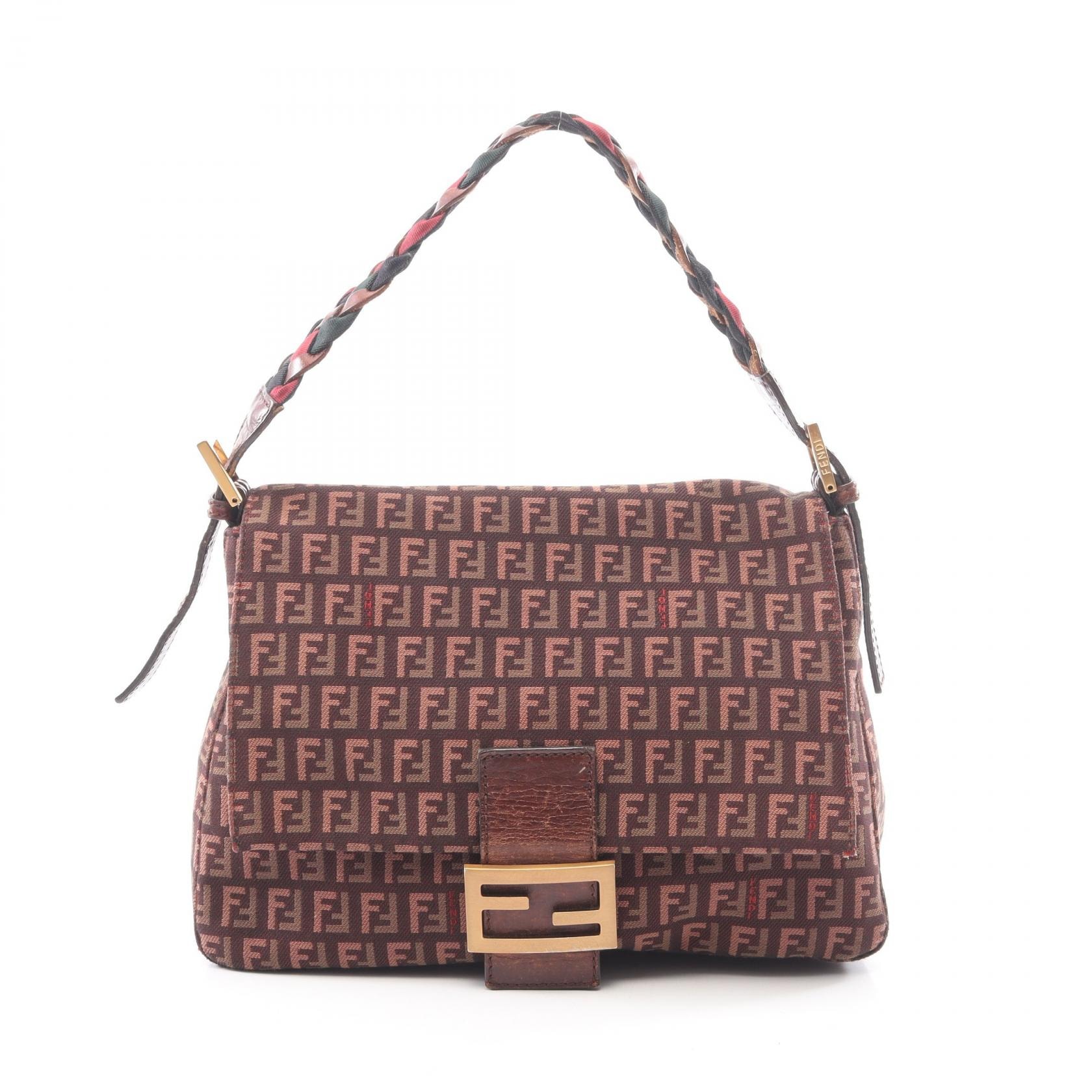 フェンディ FENDI マンマバケット ズッキーノ ショルダーバッグ バッグ キャンバス レザー レディース ボルドー系 / ベージュ系 / マルチカラー 【中古】