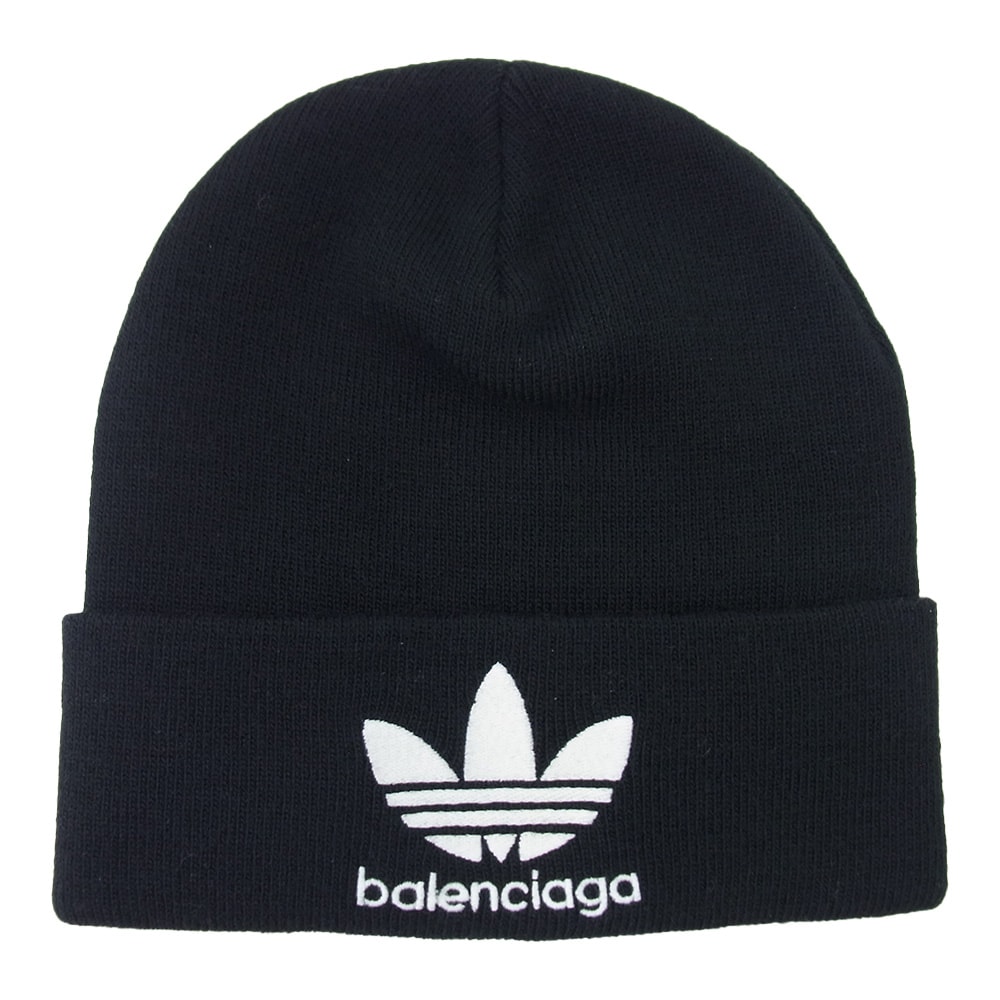 BALENCIAGA バレンシアガ ニットキャップ 724009 443B1 × ADIDAS アディダス BEANIE  ロゴ ニット ビーニー キャップ 帽子 ブラック系【新古品】【未使用】【中古】