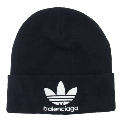 BALENCIAGA バレンシアガ ニットキャップ 724009 443B1 × ADIDAS アディダス BEANIE ロゴ ニット ビーニー キャップ 帽子 ブラック系【新古品】【未使用】【中古】