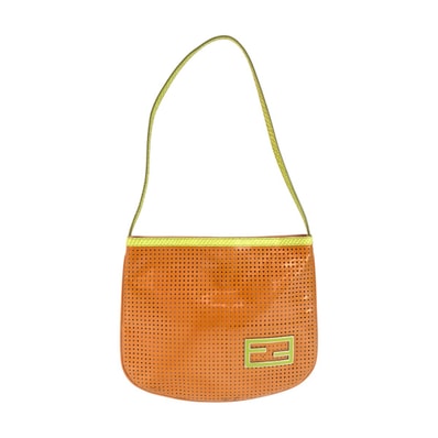 美品 FENDI フェンディ マンマ パンチング オレンジ グリーン シルバー金具 パテントレザー パイソン/ ハンドバッグ ショルダーバッグ 602327 【中古】