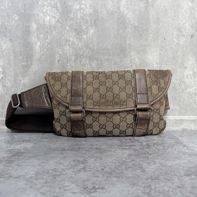 【GUCCI】グッチ ボディバッグ ウエストバッグ GGキャンバス レザー ベージュ ブラウン シルバー金具 男女兼用 斜め掛け クロスボディ ロゴ