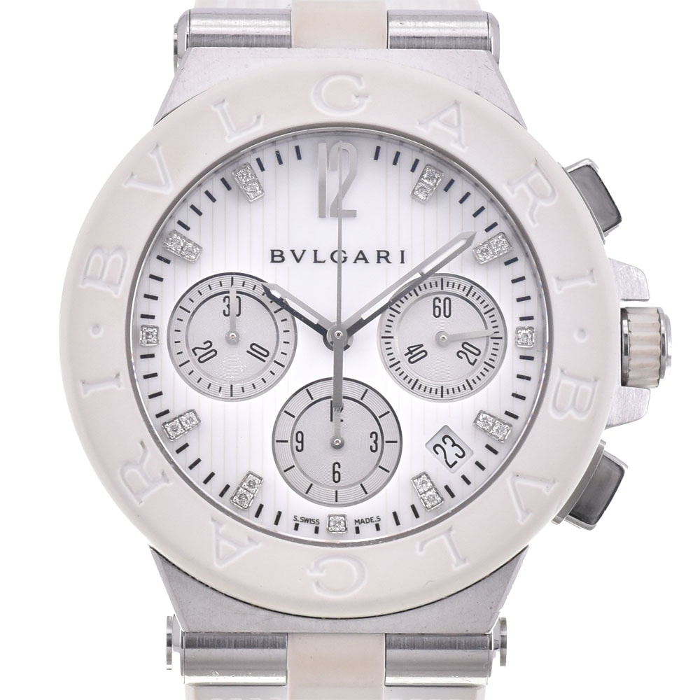 値下 ブルガリ BVLGARI DG40WSWVDCH/11 ディアゴノ クロノグラフ 19Pダイヤモンド 自動巻き メンズ 良品 B#144219