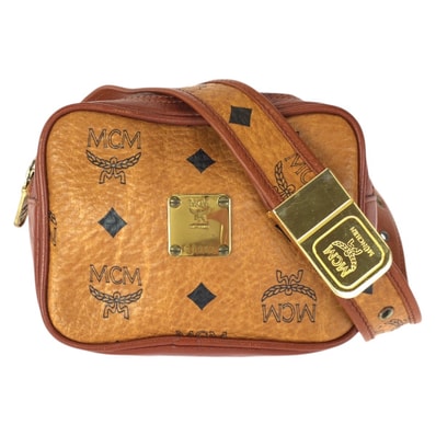 美品 MCM エム シー エム ヴィンテージ ヴィセトス ブラウン キャメル ゴールド金具 PVC ウエストバッグ バムバッグ 601520 【中古】