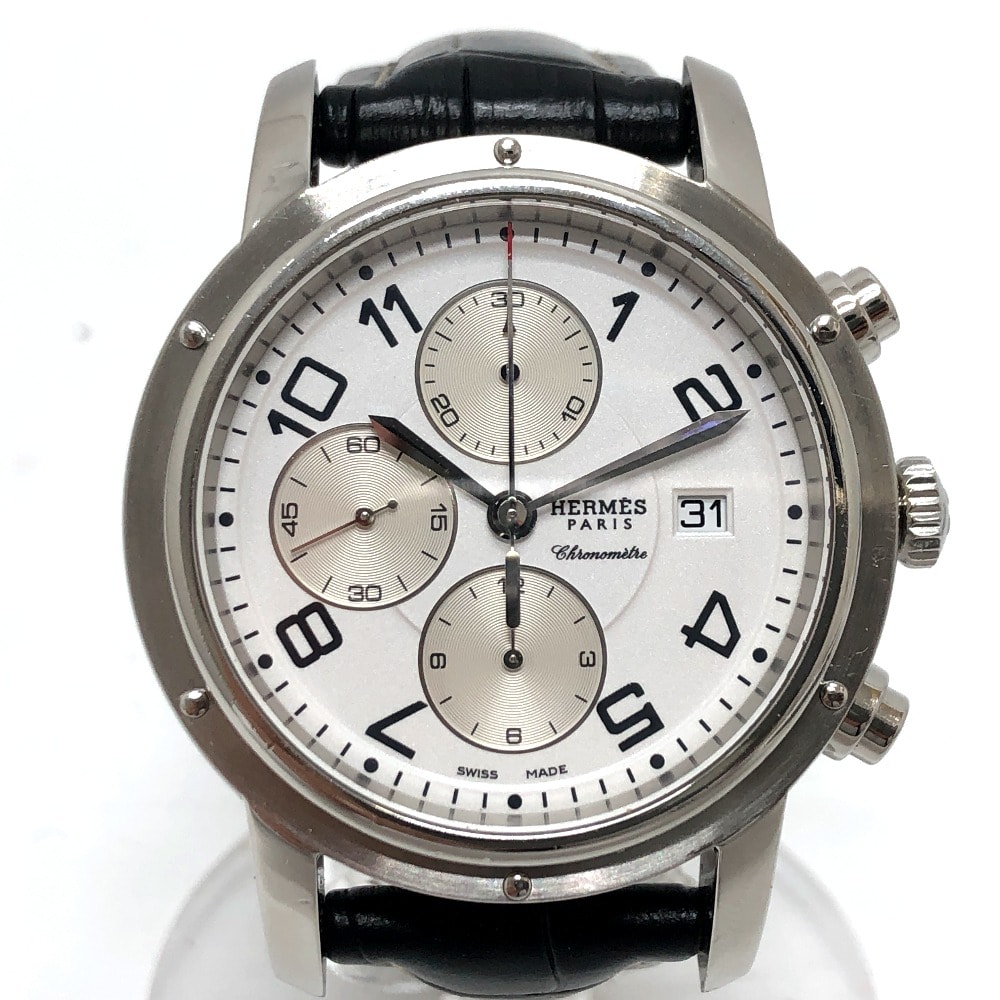 エルメス HERMES クリッパー クロノ CP1.910 自動巻き クロノグラフ デイト 腕時計 時計 ウォッチ 腕時計 SS シルバー