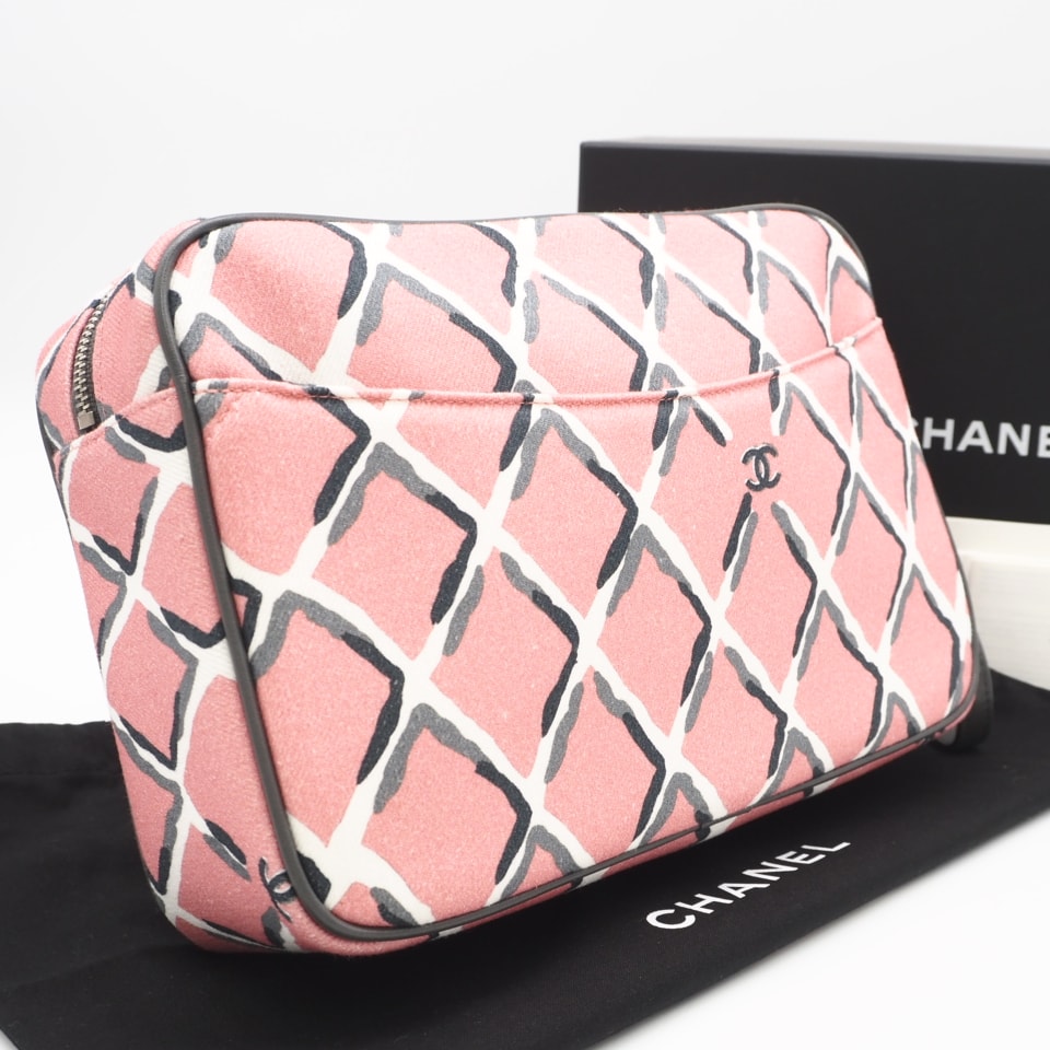 極美品 CHANEL シャネル キャンバス ココビーチ ポーチ A81253 ポーチ ピンク マルチカラー キャンバス レディース