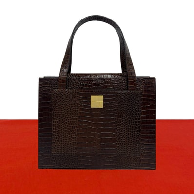 YVES SAINT LAURENT イヴ・サンローラン YSL ロゴ 金具 クロコ 型押し レザー ハンドバッグ ブラウン
42337