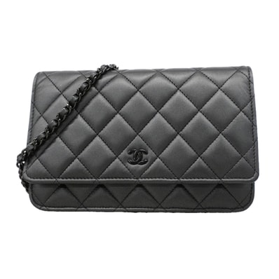 【6hc2470】シャネル ショルダーウォレット マトラッセ チェーンショルダー ラムスキン ブラック【中古】レディース