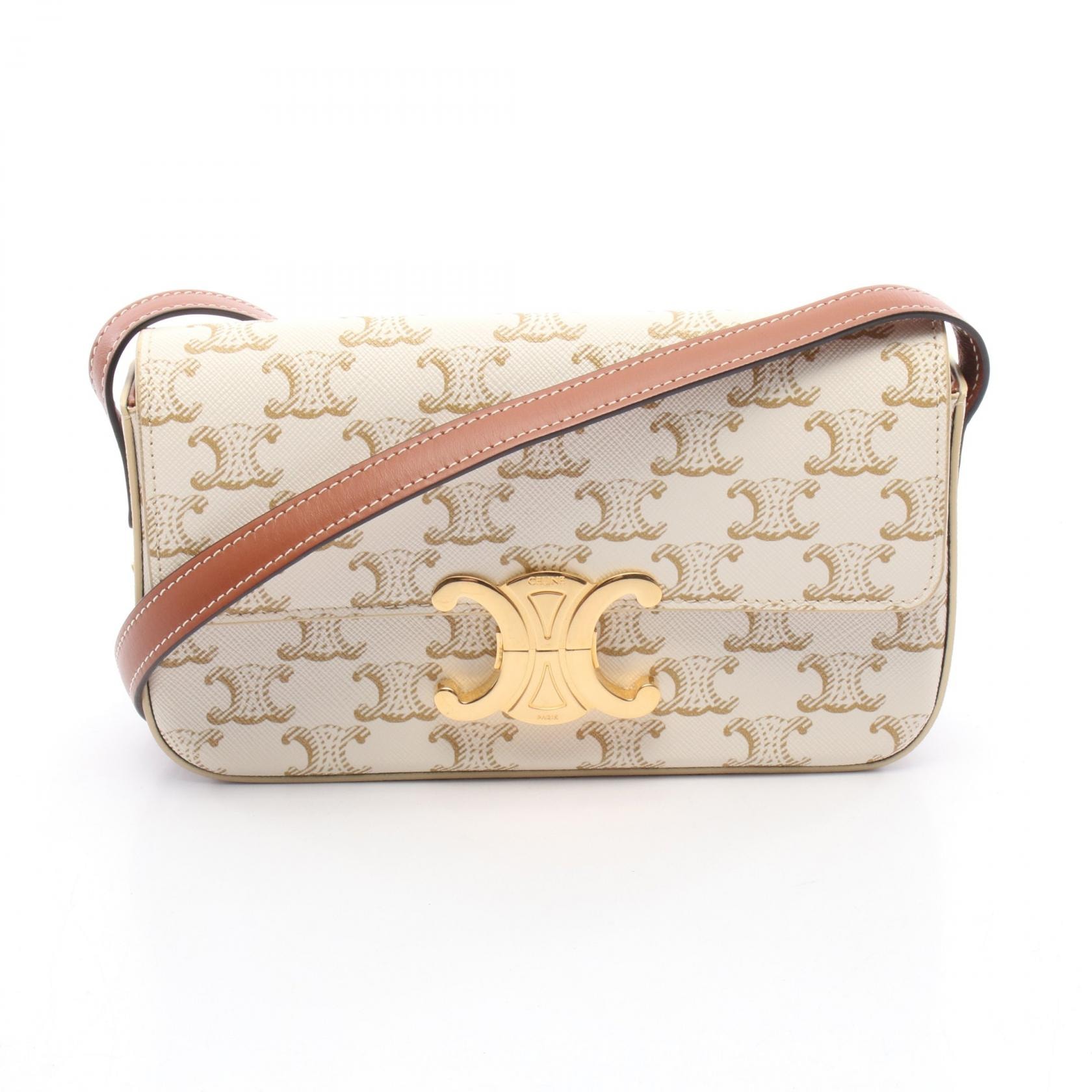 セリーヌ CELINE クロード トリオンフ ショルダーバッグ バッグ PVCコーティングキャンバス レザー レディース ホワイト系 / ブラウン系 【中古】