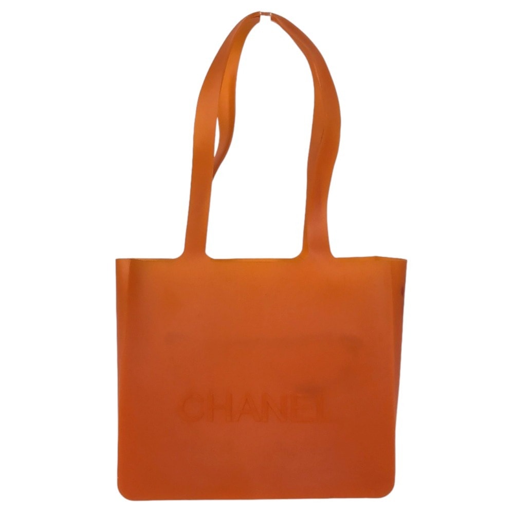 シャネル CHANEL ロゴ ビーチバッグ カバン ショルダーバッグ 肩掛け トートバッグ ラバー オレンジ