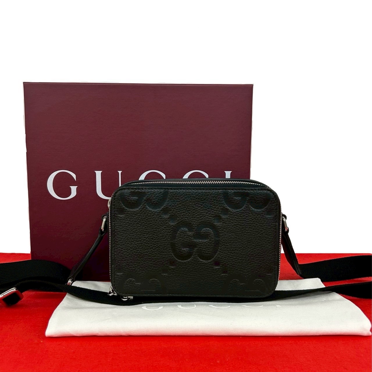 GUCCI グッチ ジャンボGG ミニバッグ レザー ショルダーバッグ ブラック
 37372