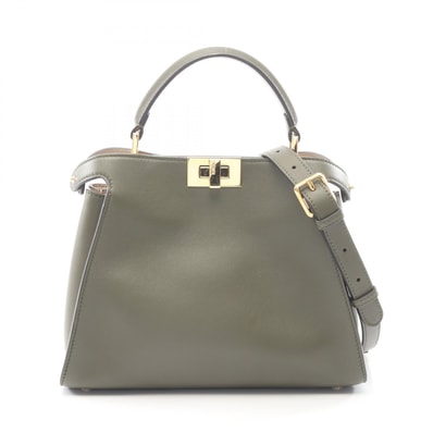 フェンディ FENDI ピーカブー エッセンシャリー 2WAY ハンドバッグ バッグ レザー レディース カーキ系 8BN302 【中古】