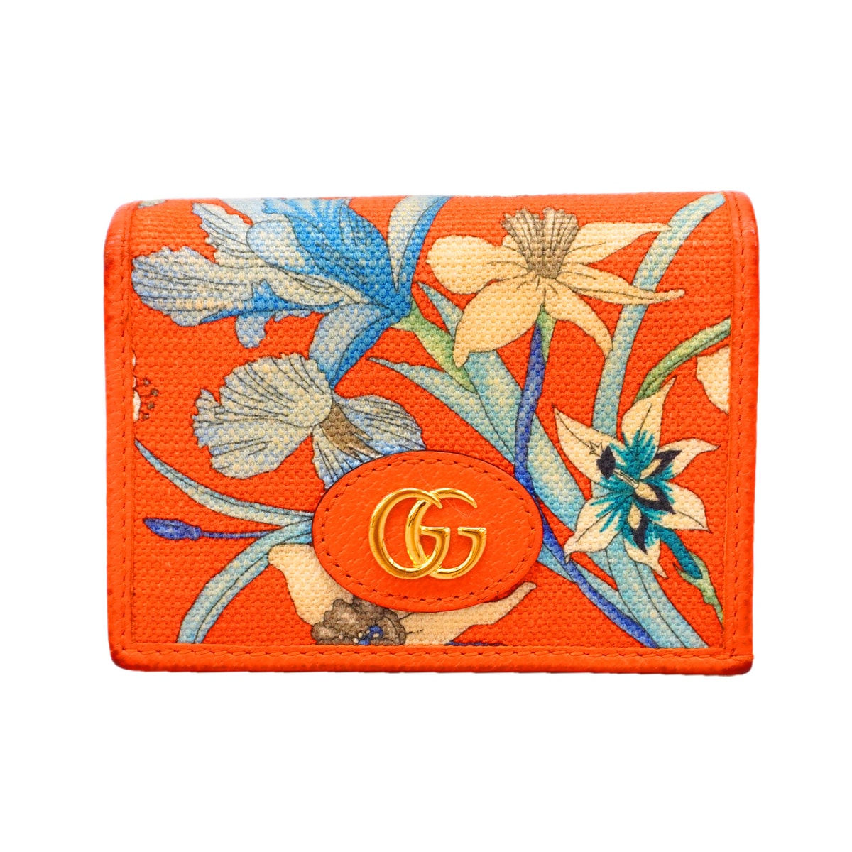 【6hc2864】グッチ 財布 フローラコレクション 577347 キャンバス オレンジ ゴールド金具【中古】レディース
