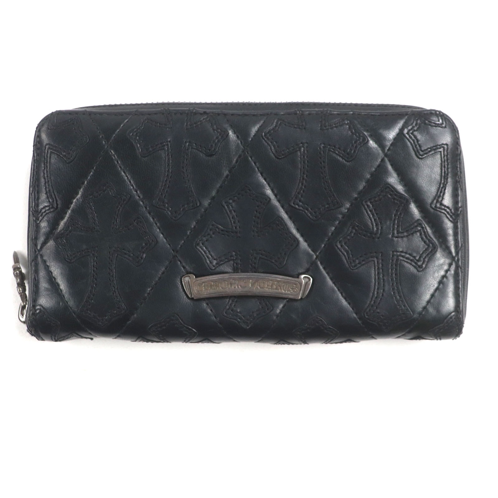 Chrome Hearts REC F ZIP Cemetery Cross Quilted Leather Wallet "Black"