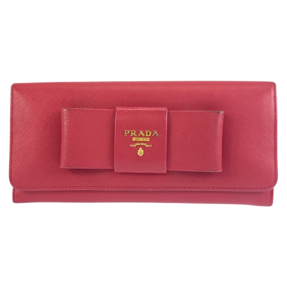 PRADA プラダ サフィアーノ リボン ピンク ゴールド金具 レザー 長財布 ロングウォレット 603387 【中古】