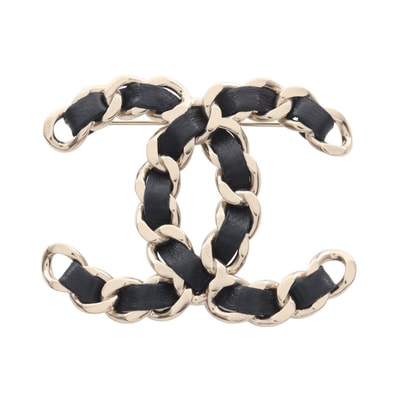 シャネル CHANEL ココマーク ブローチ アクセサリー GP(ゴールドメッキ) レザー レディース ゴールド系 / ブラック系 【中古】