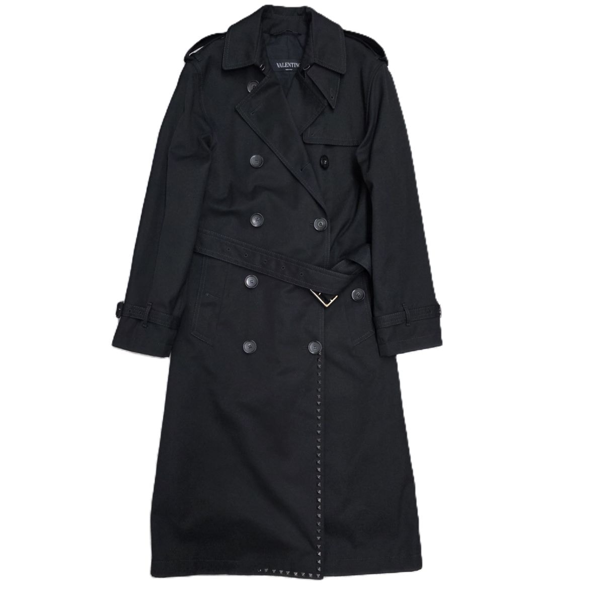 VALENTINO ヴァレンティノ ロックスタッズ ロング丈 コート トレンチコート LB0CA1692PQ 38 ポリエステル ブラック レディース【中古】