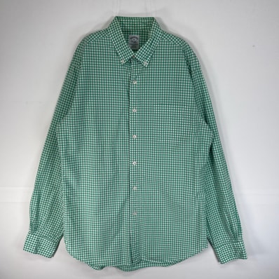古着 ブルックスブラザーズ Brooks Brothers 長袖シャツ SLIM FIT ボタンダウン 胸ポケ M グリーン系 チェック メンズ