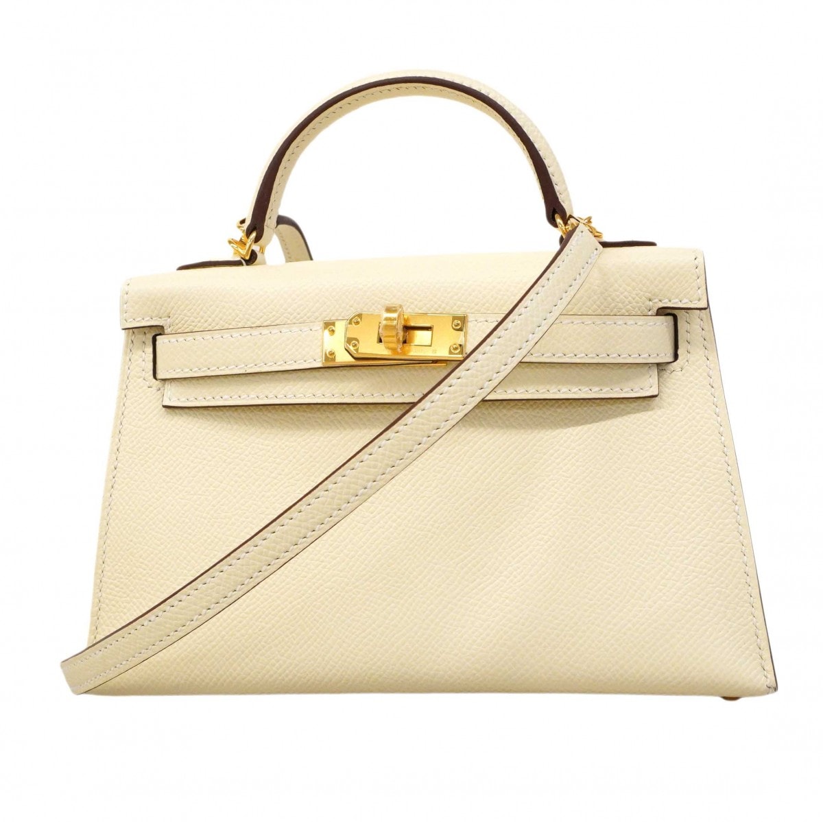 【6dd4852-g】エルメス ハンドバッグ ミニケリー2 ヴォーエプソン ナタ ゴールド金具 B刻印 2wayバッグ【中古】レディース